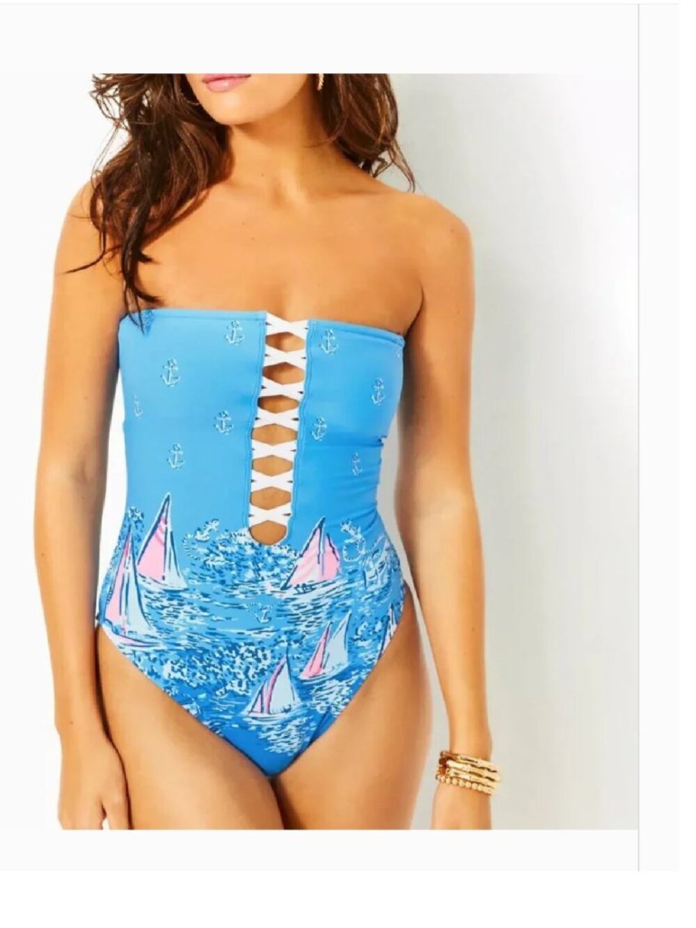 NWT Lilly Pulitzer Novi Sail Away Nautical One Piece Swimsuit sz  10